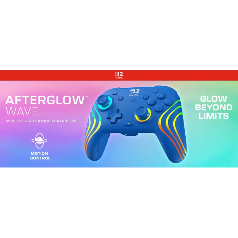 Kabelgebundenes & kabelloses Gamepad Turtle Beach Afterglow Wave Blue für Nintendo Switch 2 – Bluetooth/USB-C, RGB, integrierter 20-Stunden-Akku, 3 m Kabel