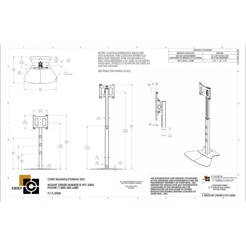 Chief PF1UB Monitorhalterung / Ständer 190,5 cm (75 Zoll) Boden Schwarz