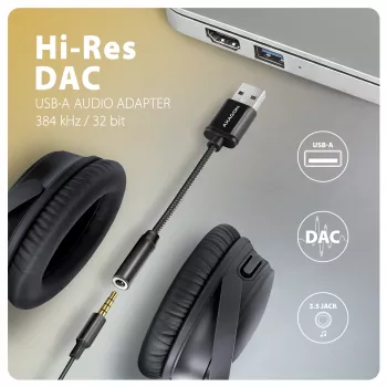 Axagon ADA-HA USB-A auf 3,5-mm-Klinke Hi-Res DAC Audio-Adapter, 384 kHz/32 Bit, Stereo
