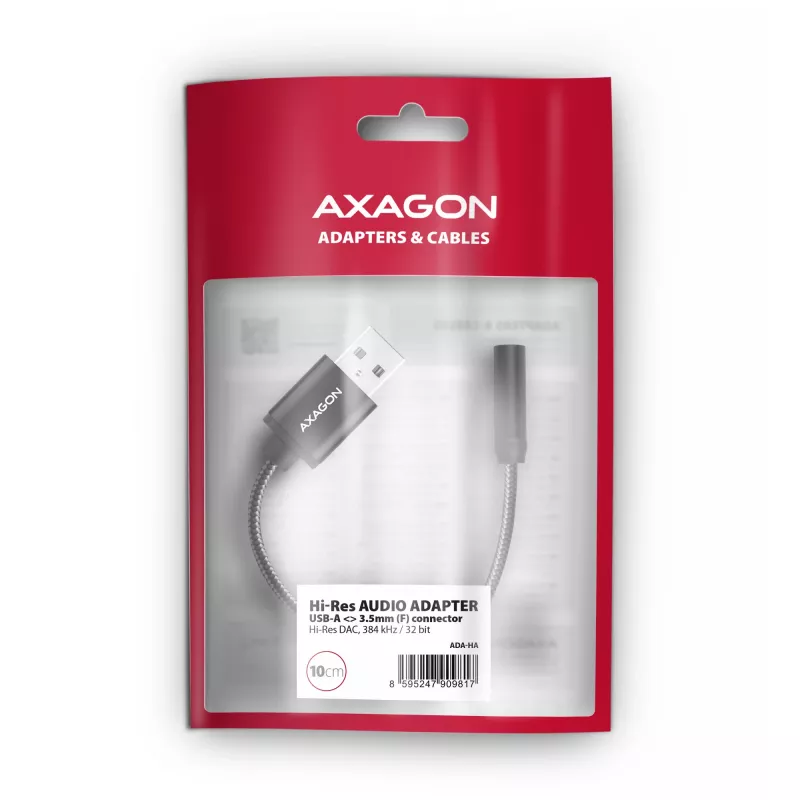 Axagon ADA-HA USB-A auf 3,5-mm-Klinke Hi-Res DAC Audio-Adapter, 384 kHz/32 Bit, Stereo