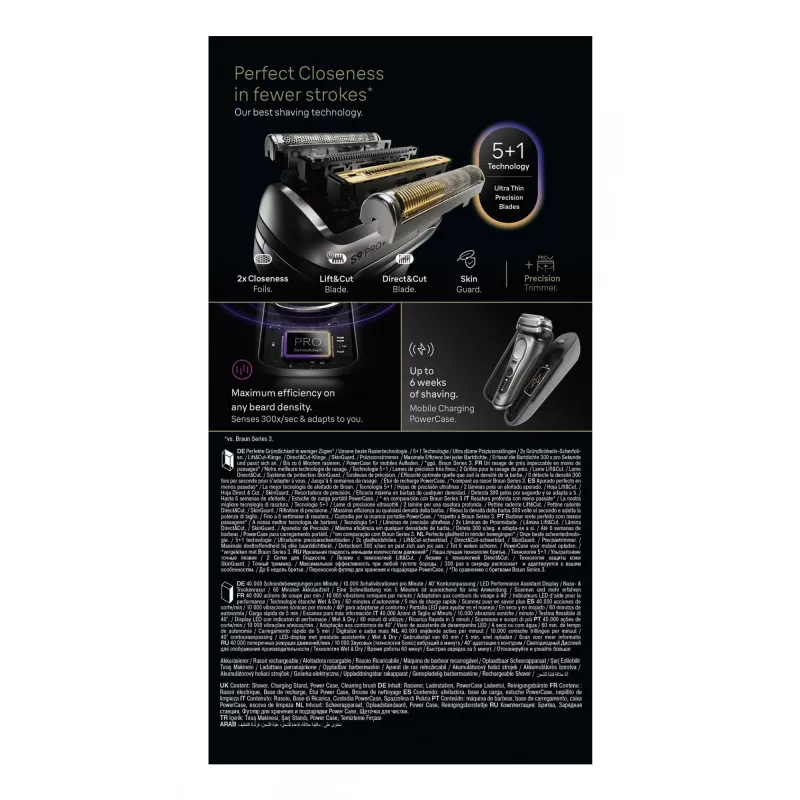 Folienrasierer Braun Series 9 Pro+ 9625s – Graphit, 5 Scherköpfe, Li‑Ion‑Akku, Trimmer, nass & trocken