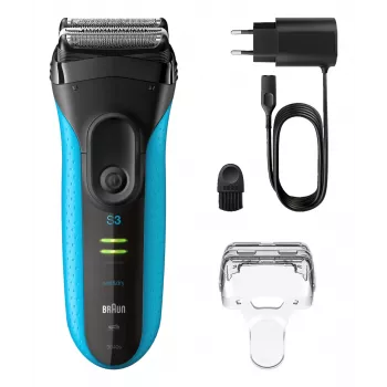 Elektrorasierer BRAUN Series 3 3040 aufladbar schwarz/blau, Modell 3040