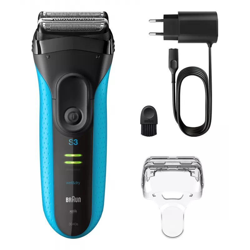 Elektrorasierer BRAUN Series 3 3040 aufladbar schwarz/blau, Modell 3040