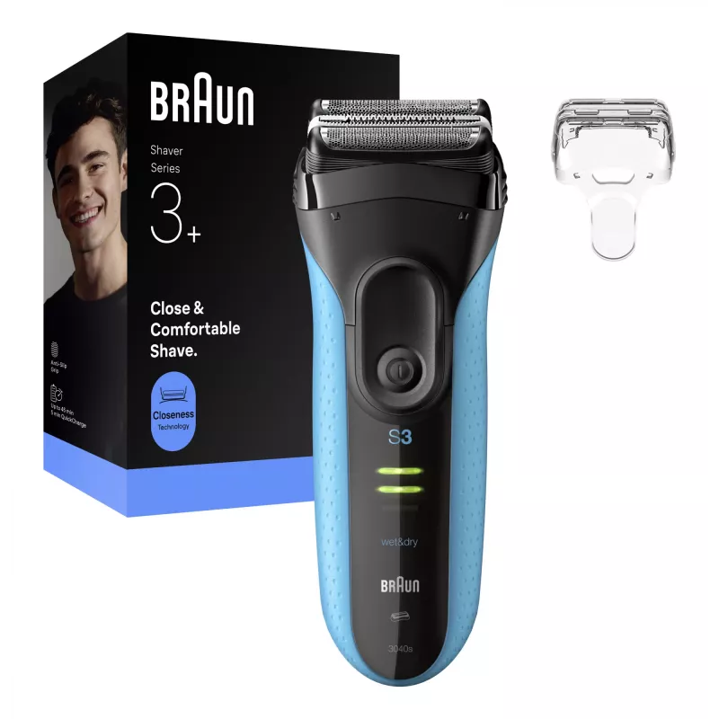 Elektrorasierer BRAUN Series 3 3040 aufladbar schwarz/blau, Modell 3040