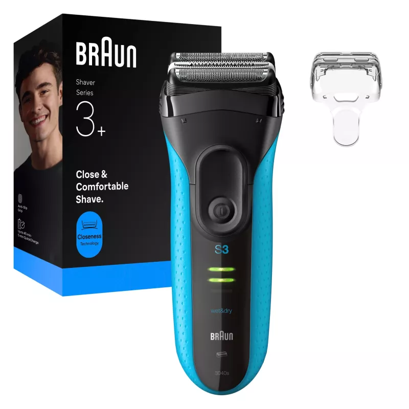 Elektrorasierer BRAUN Series 3 3040 aufladbar schwarz/blau, Modell 3040