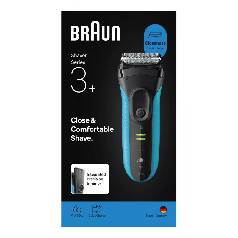 Elektrorasierer BRAUN Series 3 3040 aufladbar schwarz/blau, Modell 3040