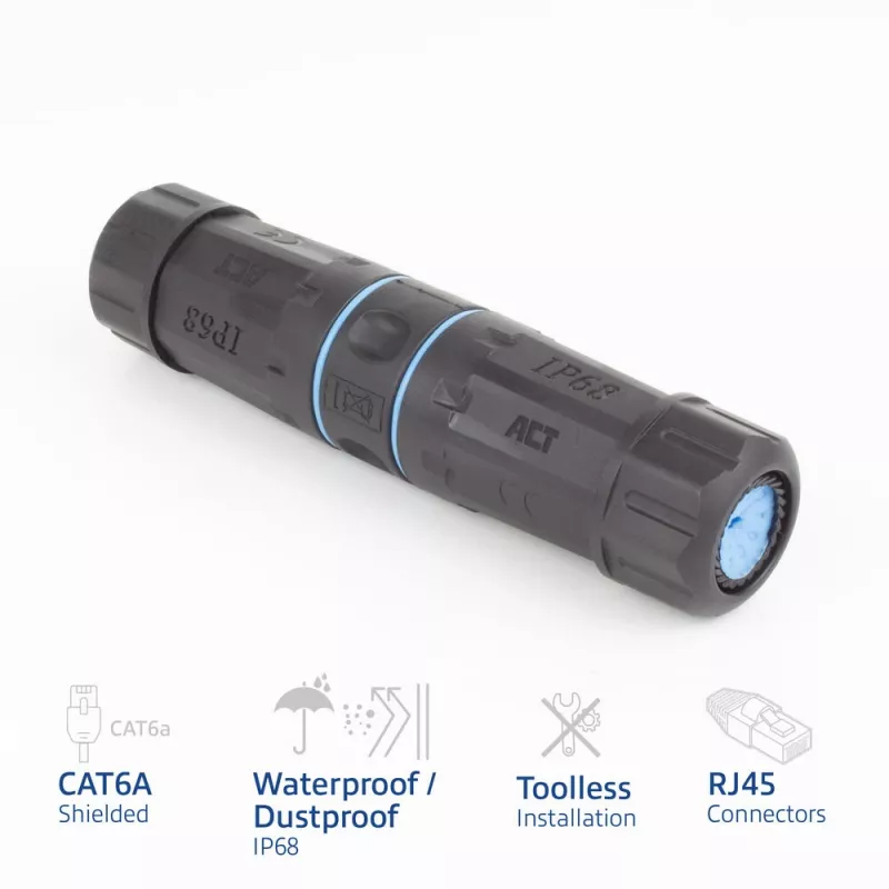 ACT Geschirmter CAT6A Outdoor IP68 RJ45 Kupplung SD6522, Cat6A Geschirmte Ethernet Inline-Kupplung