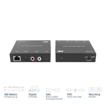 Audio-Extender-Set ACT AC7710 — digital/analog über Cat5e/Cat6 mit DAC, TOSLINK I/O, bis zu 300 m, 5V USB-betrieben