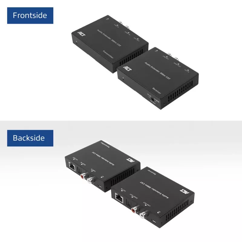 Audio-Extender-Set ACT AC7710 — digital/analog über Cat5e/Cat6 mit DAC, TOSLINK I/O, bis zu 300 m, 5V USB-betrieben