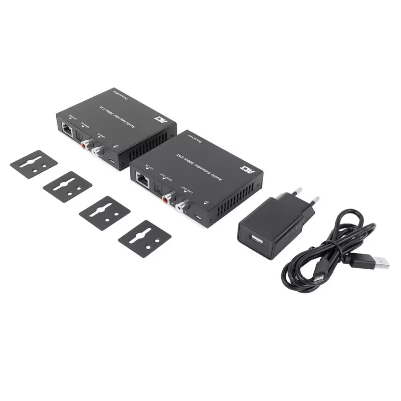 Audio-Extender-Set ACT AC7710 — digital/analog über Cat5e/Cat6 mit DAC, TOSLINK I/O, bis zu 300 m, 5V USB-betrieben