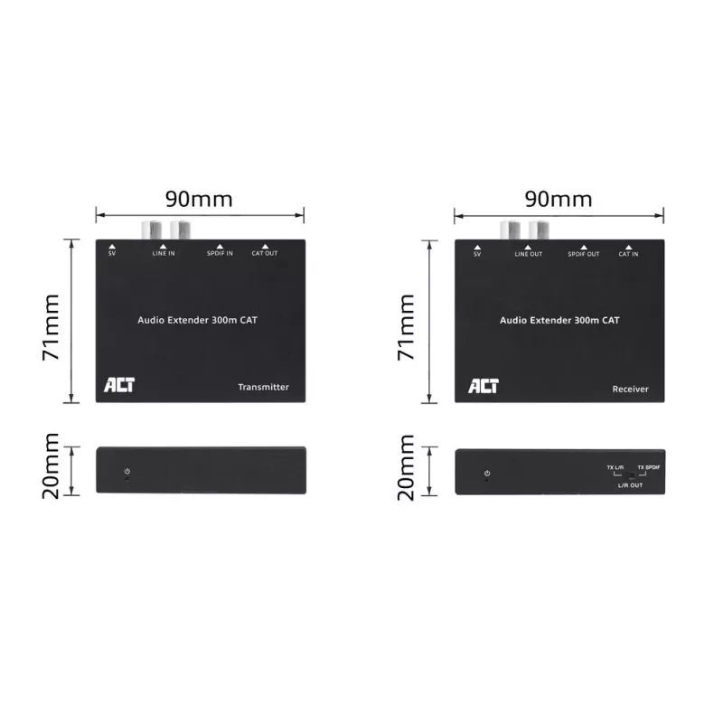 Audio-Extender-Set ACT AC7710 — digital/analog über Cat5e/Cat6 mit DAC, TOSLINK I/O, bis zu 300 m, 5V USB-betrieben