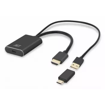 ACT HDMI auf USB Type-C Buchse Adapter, 4K@60Hz. Kabellänge: 0,25 m, Anschluss 1: USB Type-C, Anschluss 2: HDMI + USB. Menge pro Packung: 1 Stück