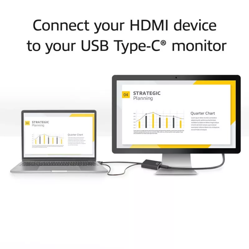 ACT HDMI auf USB Type-C Buchse Adapter, 4K@60Hz. Kabellänge: 0,25 m, Anschluss 1: USB Type-C, Anschluss 2: HDMI + USB. Menge pro Packung: 1 Stück