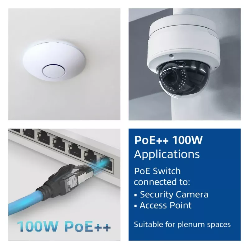 ACT Blau 75 Meter S/FTP CAT6A B2ca PoE++ 100W solides vorkonfektioniertes Installationskabel, RJ45 Stecker – Stecker
