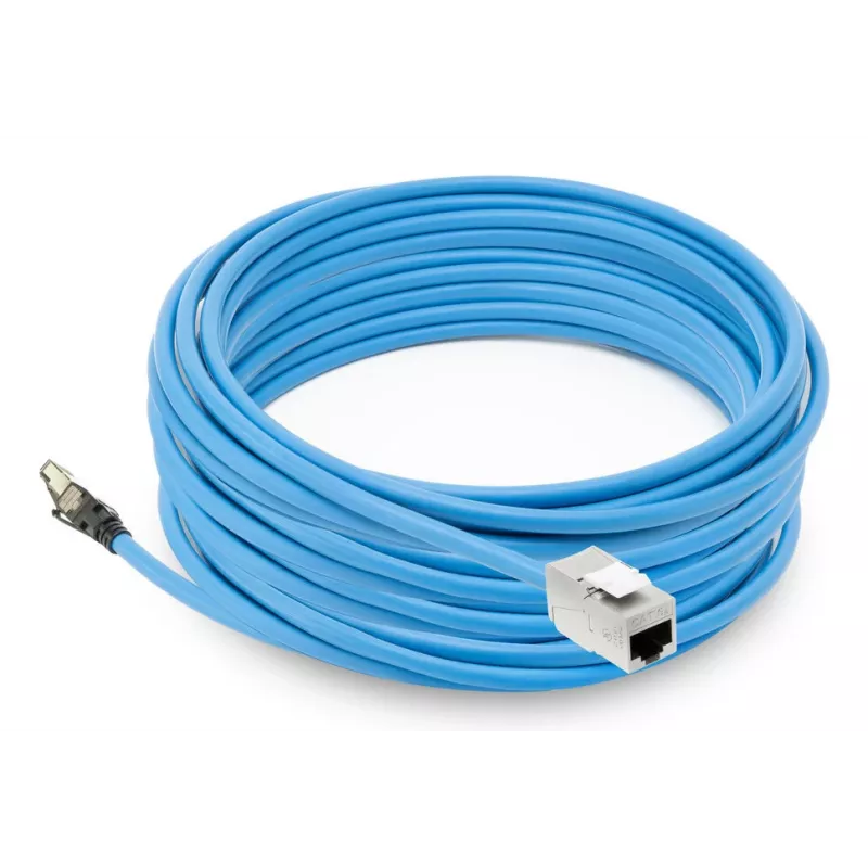 ACT Blau 30 Meter S/FTP CAT6A B2ca PoE++ 100W feste vorkonfektionierte Installationsleitung, RJ45 Stecker – Buchse