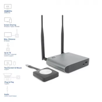 ACT Aero 4K Wireless Presentation System, Desktop, Schwarz, Grau, 3840 x 2160, 2160p, USB Typ-C, USB