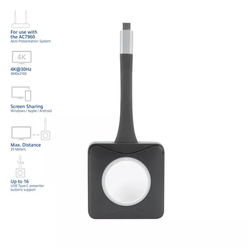 ACT Aero 4K Presenter Button, Tasten-Kit, Schwarz, 1 Stück, 3840 x 2160, Aero 4K Wireless Presentation System, 0 - 40 °C