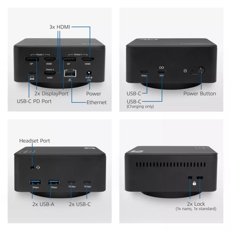 ACT Universal USB-C Dockingstation 4K, für 3 HDMI/DisplayPort Monitore, DisplayLink