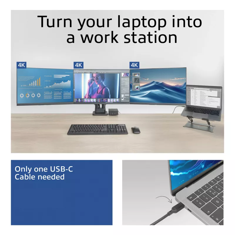 ACT Universal USB-C Dockingstation 4K, für 3 HDMI/DisplayPort Monitore, DisplayLink