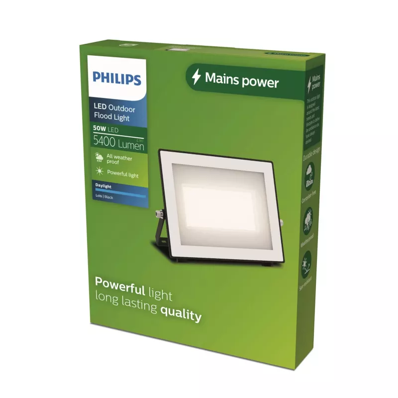 Außenwandleuchte Philips Lois 50W LED, schwarzes Metallgehäuse, 220–240V, nicht austauschbare LED