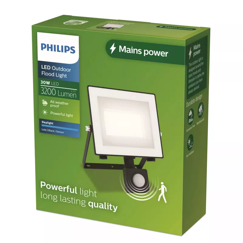 Außen-Wandleuchte Philips Lois 30 W LED, schwarz, Metallgehäuse, 220–240 V, fest verbaute LED