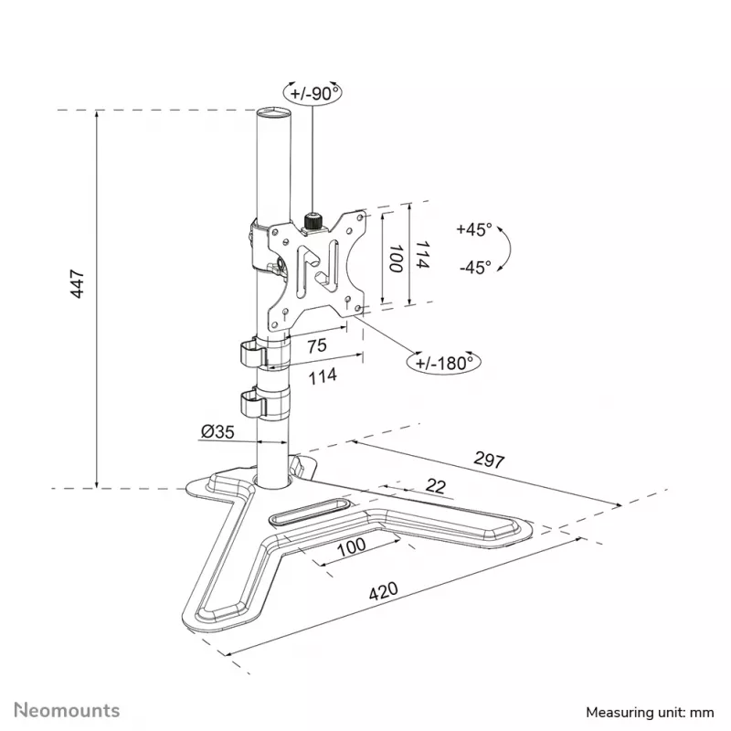 Neomounts DS45-600BL1 einzelner Monitorständer für 10–32 Zoll Bildschirme, VESA 75x75–100x100, max. 9 kg, freistehend, schwarz