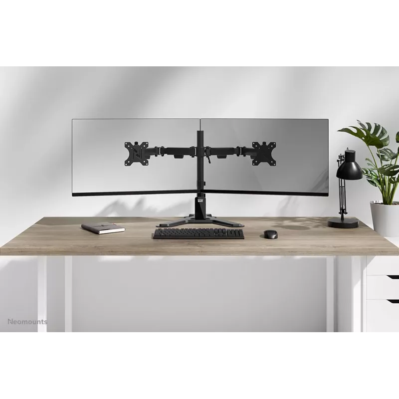 Doppelmonitorständer Neomounts DS45-600BL2 für 10–32 Zoll Bildschirme, unterstützt 2 Displays, max. 6 kg, VESA 75x75–100x100, freistehend, schwarz