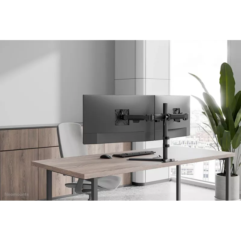 Doppelmonitorständer Neomounts DS45-600BL2 für 10–32 Zoll Bildschirme, unterstützt 2 Displays, max. 6 kg, VESA 75x75–100x100, freistehend, schwarz