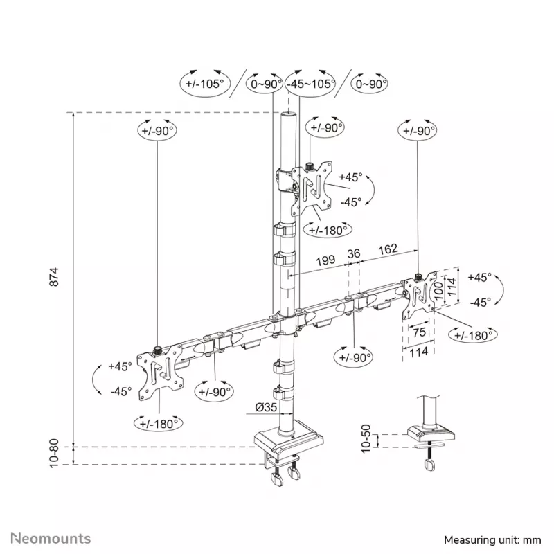 Neomounts DS60-600BL2-1 Dreifach-Monitorarm 25,4–81,3 cm (10–32 Zoll), Tischklemme/Tischdurchführung, 9 kg, 25.4 cm (10 Zoll), 81.3 cm (32 Zoll), 100 x 100 mm, Schwarz