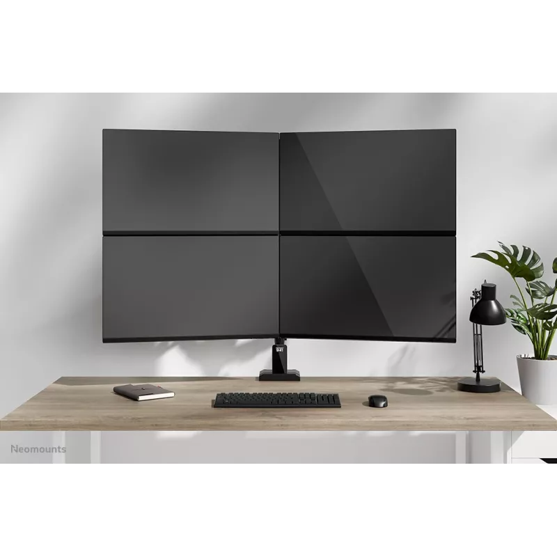 Vierfach-Monitorarm Neomounts DS60-600BL2-2 für 10–32-Zoll-Bildschirme, VESA 75x75–100x100, max. Tragkraft 8 kg, Klemme/Tischdurchführung, schwarz