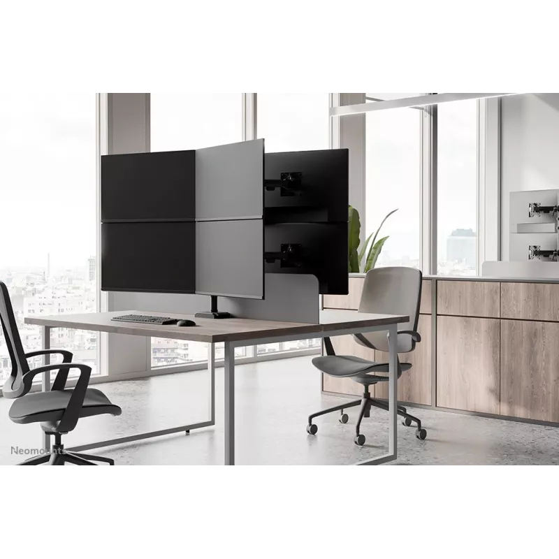 Vierfach-Monitorarm Neomounts DS60-600BL2-2 für 10–32-Zoll-Bildschirme, VESA 75x75–100x100, max. Tragkraft 8 kg, Klemme/Tischdurchführung, schwarz