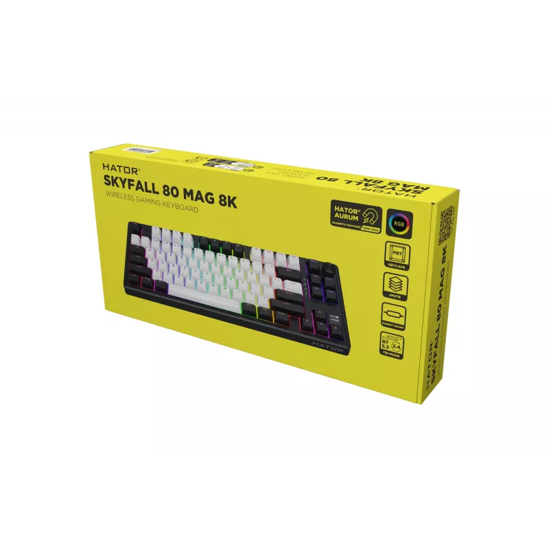 HATOR Skyfall 80 MAG ULTIMA 8K kabellose Tastatur Gaming USB + RF Wireless + Bluetooth QWERTY US English Schwarz, Weiß