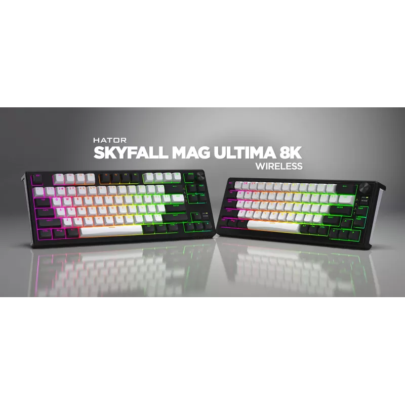 HATOR Skyfall 80 MAG ULTIMA 8K kabellose Tastatur Gaming USB + RF Wireless + Bluetooth QWERTY US English Schwarz, Weiß