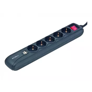 Kabel-Stromverlängerung 1,5m/5 Ausgänge +2USB SPG5-U2-5 Gembird