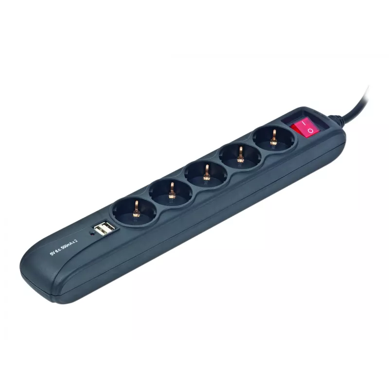 Kabel-Stromverlängerung 1,5m/5 Ausgänge +2USB SPG5-U2-5 Gembird