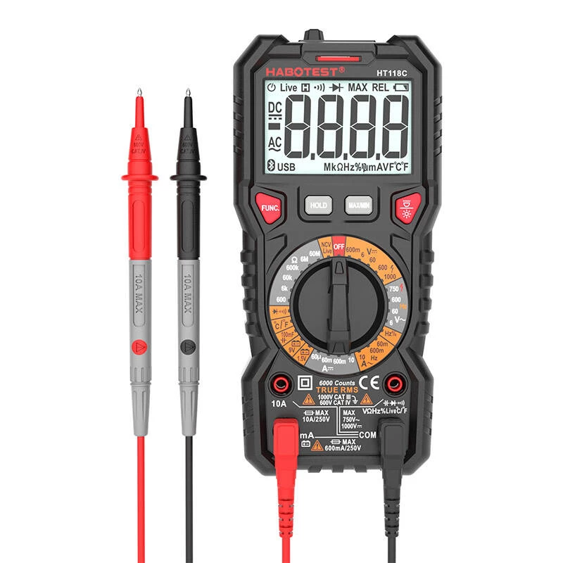 Digital-Multimeter mit Taschenlampe Habotest HT118C, True RMS, NCV, Batterietest