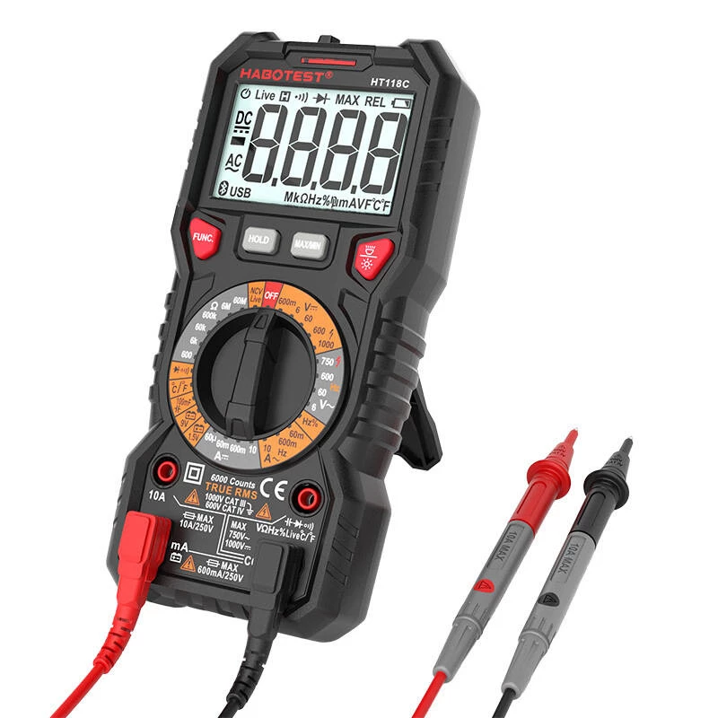 Digital-Multimeter mit Taschenlampe Habotest HT118C, True RMS, NCV, Batterietest