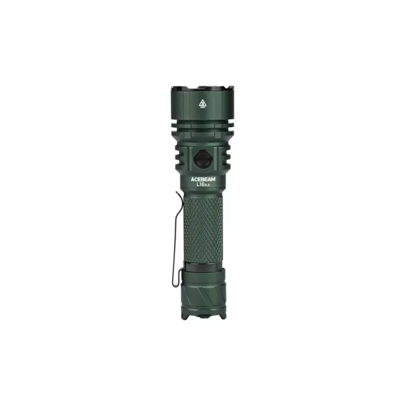 Handtaschenlampe AceBeam L16 2.0 Grün — wiederaufladbarer 21700 Li‑Ion-Akku, 5000 mAh, bis zu 2100 lm, IP68, 7 Leistungsstufen