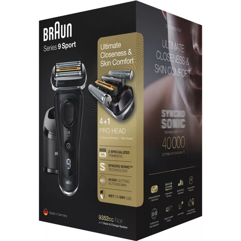 Braun Series 9 9352cc Sport Folienrasierer Trimmer Schwarz Grau