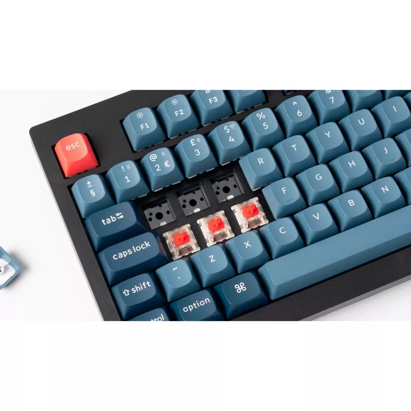 V5 Max, Gaming-Tastatur schwarz/blau-grau, DE-Layout, Gateron Jupiter Banana, Hot-Swap, RGB