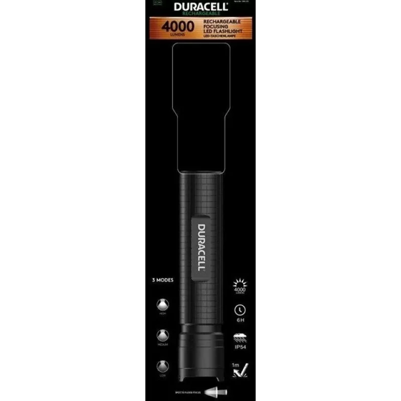 Taschenlampe Duracell DF4000R schwarz – wiederaufladbare Handlampe, kompaktes Design