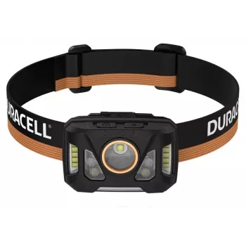 Stirnlampe Duracell DH1000R — schwarz/orange, wiederaufladbares freihändiges Licht