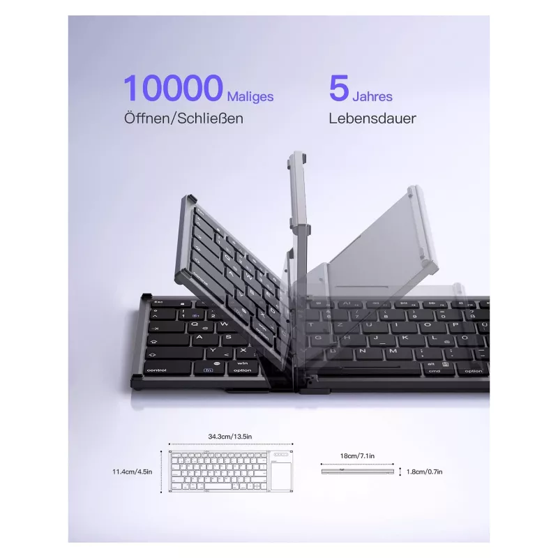 Inateck KB06101_STEEL GRAY Tastatur Home RF Wireless + Bluetooth QWERTZ English Schwarz