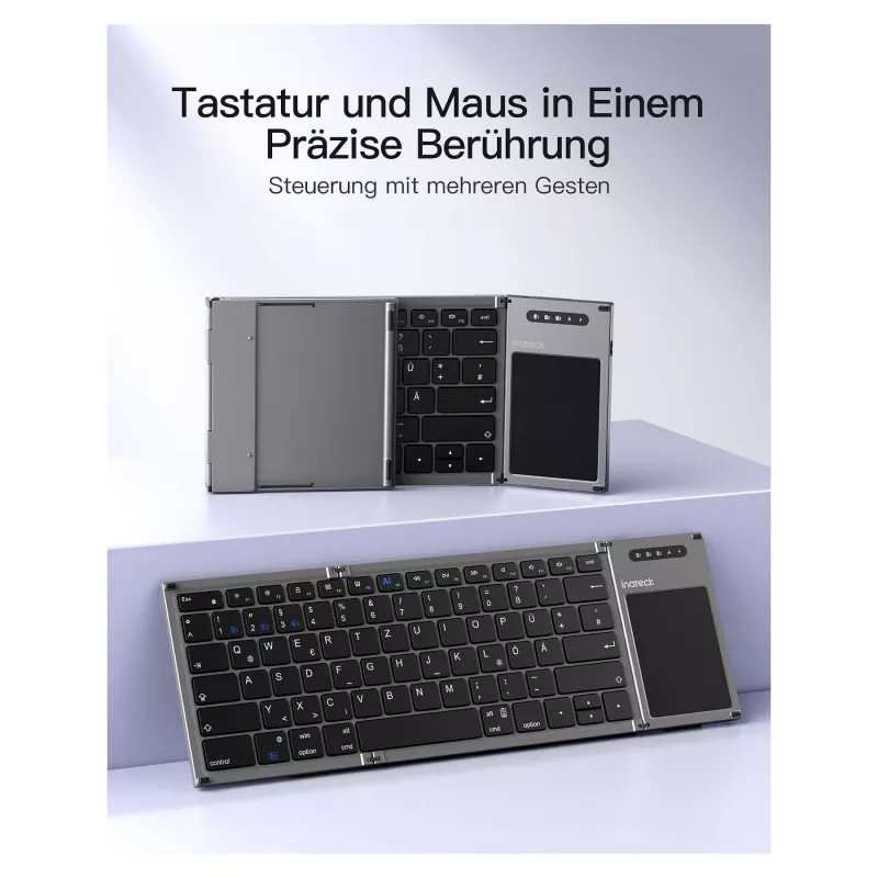 Inateck KB06101_STEEL GRAY Tastatur Home RF Wireless + Bluetooth QWERTZ English Schwarz
