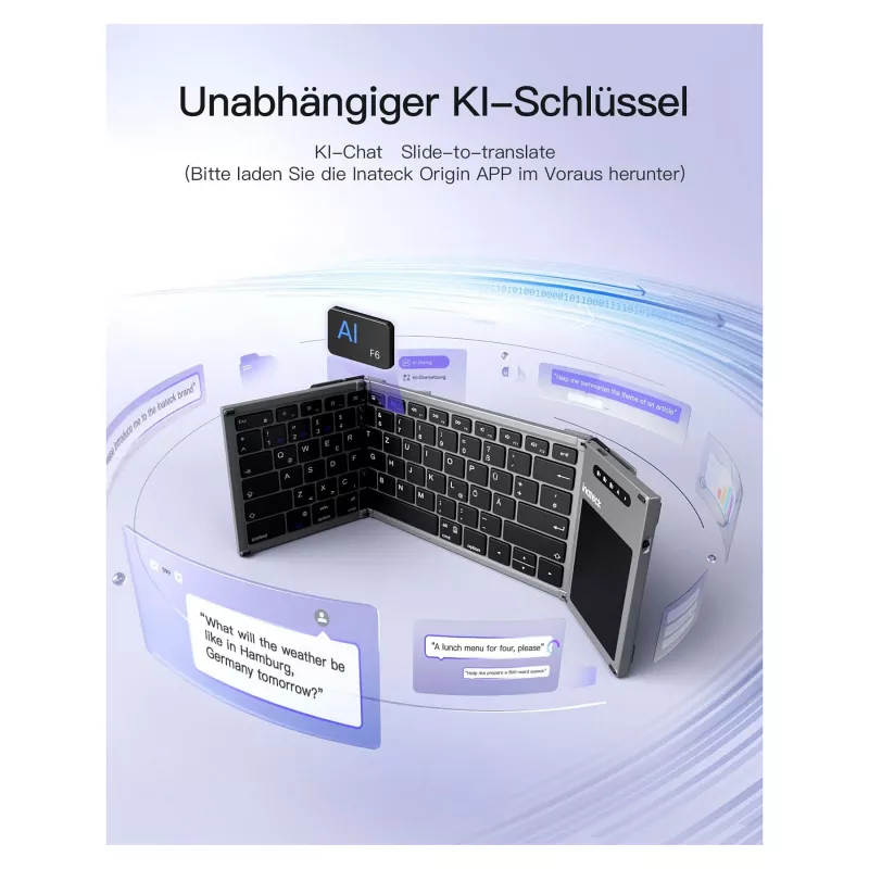 Inateck KB06101_STEEL GRAY Tastatur Home RF Wireless + Bluetooth QWERTZ English Schwarz