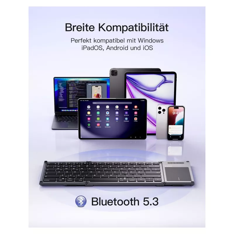 Inateck KB06101_STEEL GRAY Tastatur Home RF Wireless + Bluetooth QWERTZ English Schwarz