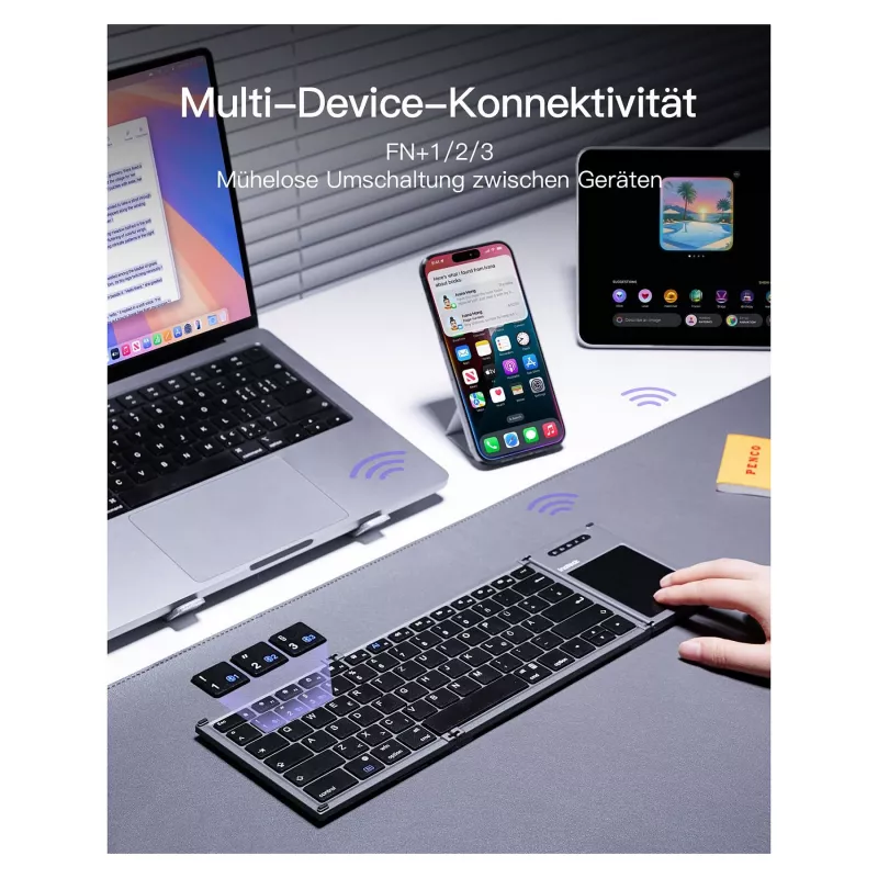 Inateck KB06101_STEEL GRAY Tastatur Home RF Wireless + Bluetooth QWERTZ English Schwarz