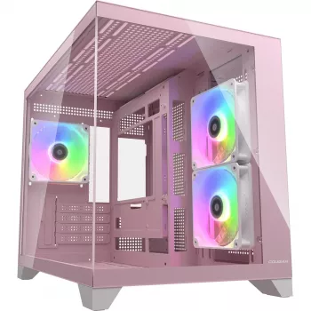 Mini-Tower-PC-Gehäuse Cougar FV150 ARGB – Pink, unterstützt 2x 120/140 mm Seitenlüfter, 1x 120 mm hinten, 2,5 Zoll/3,5 Zoll HDD, 285×435×365 mm