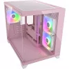 Mini-Tower-PC-Gehäuse Cougar FV150 ARGB – Pink, unterstützt 2x 120/140 mm Seitenlüfter, 1x 120 mm hinten, 2,5 Zoll/3,5 Zoll HDD, 285×435×365 mm