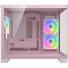 Mini-Tower-PC-Gehäuse Cougar FV150 ARGB – Pink, unterstützt 2x 120/140 mm Seitenlüfter, 1x 120 mm hinten, 2,5 Zoll/3,5 Zoll HDD, 285×435×365 mm